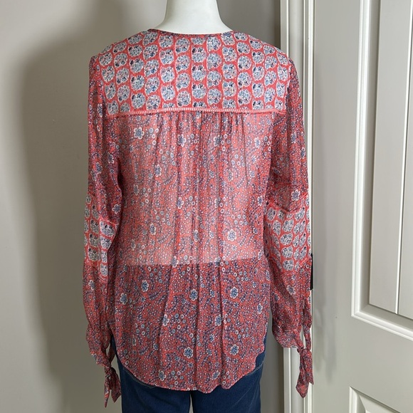 REBECCA TAYLOR Amanda Shirt Print Silk Long Sleeve Blouse Sheer Top Blousr Sz 4 - Picture 7 of 11
